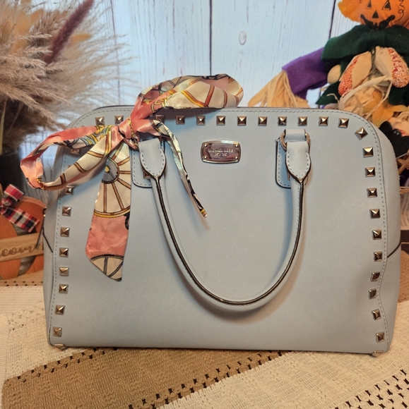 Michael Kors Blue Leather Sandrine Tote - Picture 1 of 10